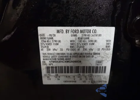 2021 Ford Explorer Platinum z USA, uszkodzony, nr VIN 1FM5K8HCXMGA09939